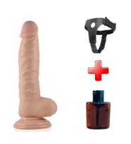 21.5 cm Realistik Vantuzlu Belden Bağlamalı  Vajinal Dildo Penis (Ten)