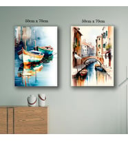 tekne venedik manzaralı tablo resim kanvas 2 adet 50x70