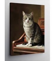 Kanvas Tablo Piyano Ve Kedi