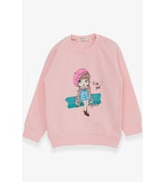 Breeze Kız Çocuk Sweatshirt Sevimli Kız Baskılı 1.5-5 Yaş, Pudra
