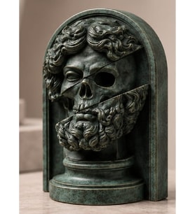 Antik Renklerde Zeus Anatomisi Sürreal Mitolojik Büst Dekoratif Taş Döküm Heykel 25 CM