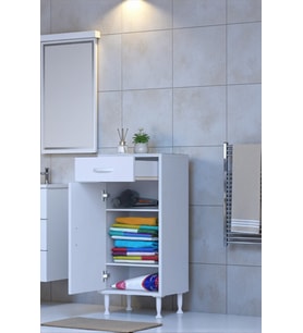Eliusta Taha 45 cm 3 Bölmeli Beyaz Çok Amaçlı Dolap 2 Raflı Banyo Mutfak Dolabı 45x88x32,5 cm Düzenleyici