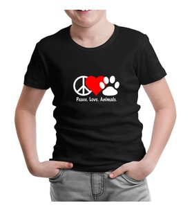Peace Love Animals Siyah Çocuk Tshirt