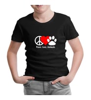 Peace Love Animals Siyah Çocuk Tshirt