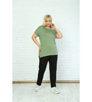 Kadın Büyük Beden Yeşil Taşlı T-shirt