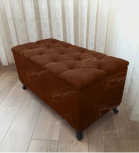 Lüks Sandıklı Kapitoneli Ayakucu Puf Bench 120 cm Siyah Ayak (Kahverengi)