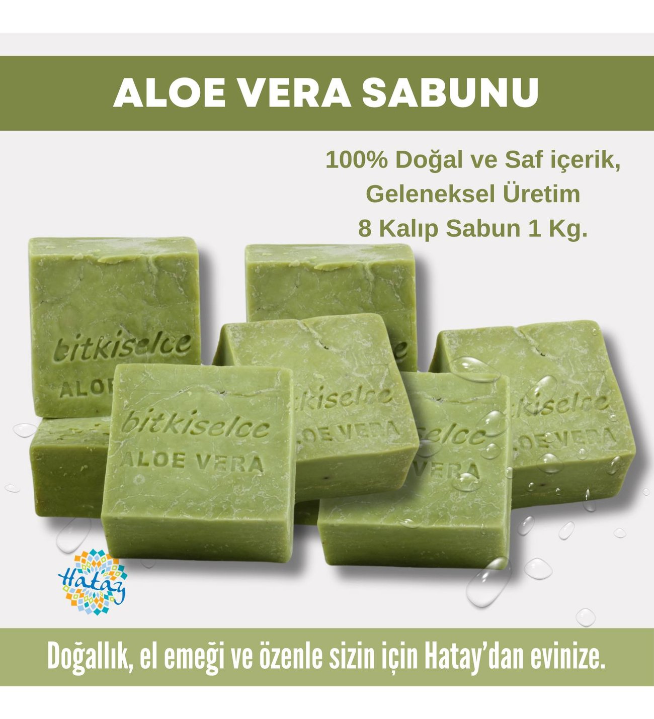 Bitkiselce Saf ve doal ieriklerle Aloe Vera Sabunu 950 gr (8 Kalp)