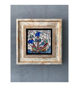 Decor Çerçeveli Taş Duvar Dekoru 20 x 20 cm Çini Desen