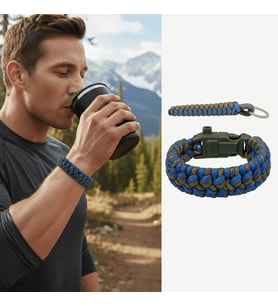 Pusulalı Çakmaklı Paracord Bileklik Anahtarlık - Mavi Kamuflaj Desen - Kamp ve Doğa Sporları İçin
