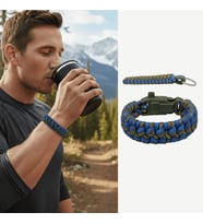 Pusulalı Çakmaklı Paracord Bileklik Anahtarlık - Mavi Kamuflaj Desen - Kamp ve Doğa Sporları İçin