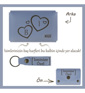 Gök Mavi, Baş Harfler Kalbin İçinde! Kişiselleştirilebilir Cüzdan & Anahtarlık Set, Sevgilinize Özel (Gök Mavisi)