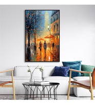 Yağlı Boya Dokulu Tablo Modern Paris Sokak Siyah Çerçeveli U09013