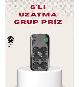 6 lı Grup Priz Termal Korumalı Usb Type-c Çoklu Priz 2 Metre Kablo