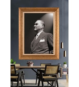Altın Varaklı Çerçeveli Paspartulu Atatürk Tablo nh416 (Gold)