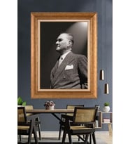 Altın Varaklı Çerçeveli Paspartulu Atatürk Tablo nh416 (Gold)