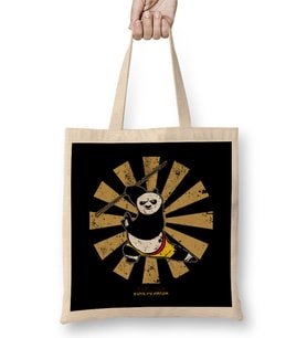 Kung Fu Panda Retro Japanese Bez Çanta Uzun Saplı