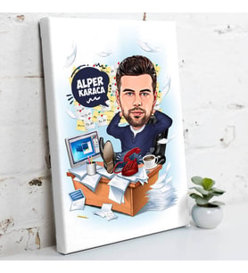 İşkolik Erkek Karikatürlü Kanvas Tablo