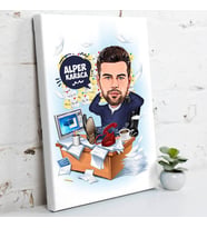 İşkolik Erkek Karikatürlü Kanvas Tablo