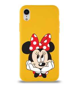 Apple iPhone XR Uyumlu Lansman Kılıf Minnie Mouse Tasarımlı Altı Kapalı İçi Kadife Kaplı  Kapak (Şeffaf)
