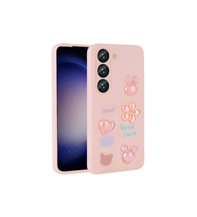 Samsung Galaxy A54 Uyumlu Kılıf Kabartma Figürlü Parlak Zore Toys Silikon Kapak (Pembe)