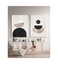 Blok Tablo Soyut Temalı Dekoratif Kanvas Tablo (2 Li Set ) (Gri - Siyah - Beyaz)