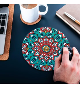 Renkli Mandala Tasarımlı Yuvarlak Mouse Pad 20 x 20 cm