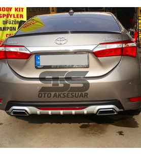 Toyota Corolla 2013-2018 Difüzör Arka Tampon Eki 2 Egzoz Çıkışlı Gri Reflektörlü