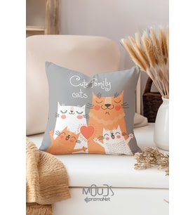 Moud's Çift Tarafı Baskılı Happy Cats Desenli Tekli Kırlent Kılıfı