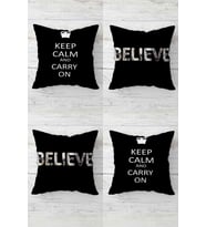 Keep Calm And Carry On Believe Yazı Gizli Fermuarlı Kırlent Kılıfı Koltuk Yastık Kılıfı Takım(4adet) (Siyah)