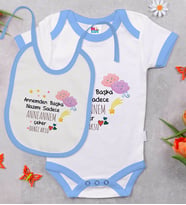 BK Kids Kişiye Özel Anneannem Tasarımlı Mavi Bebek Body Zıbın ve Mama Önlüğü Hediye Seti