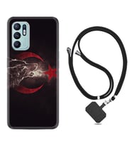 Oppo Reno 6 Kılıf Resimli Boyun Askılı İpli Desenli Silikon Kurt ve Ay Yıldız 1403
