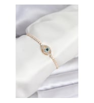 Mey İthalat® Göz Model Zirkon Taşlı Gold Renk Asansörlü Su Yolu Bileklik