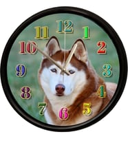 Sibirya Kurdu Husky Tasarımlı Dekoratif Duvar Saati 28 Cm Sessiz Mekanizma