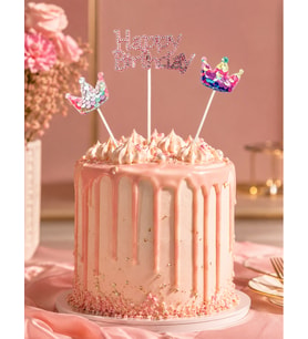 Pasta Üstü Çubuklu Happy Birthday Taşlı Pullu 3 Parça Süs Doğum Günü Parti Dekoru