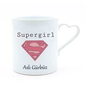 İsme Özel Kalp Detaylı Kupa Bardak - Supergirl