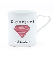 İsme Özel Kalp Detaylı Kupa Bardak - Supergirl