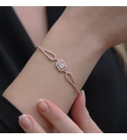 Baget Kesim Zirkon Taşlı Rose Gold Kaplama Gümüş Bileklik
