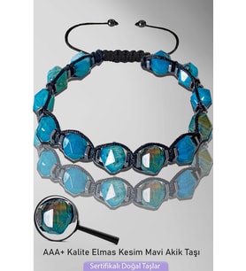 Sertifikalı AAA+ Hematitli Elmas Kesim Mavi Akik Taşı Bileklik - Ayarlamalı (Çok Renkli)