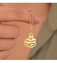Kişiye Özel 925 Ayar Gümüş Kahve Bardağı Detaylı Kitap Model Kolye (Gold)