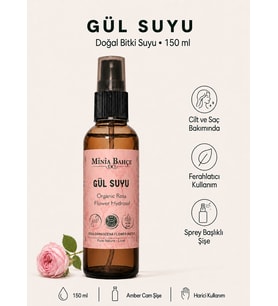 Minia Bahçe Gül Suyu – Rosa Damascena Hidrosol, Yüz, Cilt ve Saç Bakımı, 150 ml
