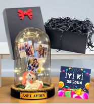 Kişiye Özel 3 Fotoğraflı Yazılı Led Işıklı Fanus - Doğum Günü Hediyesi İyi Ki Doğdun (Model 5)