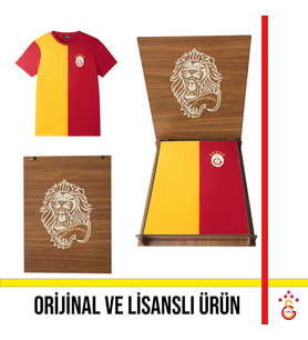 Galatasaray Lisanslı 5 Yıldızlı Yetişkin T-Shirt Hediye Aslan Ahşap Kutulu