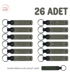 Kül Gri & Yeşil, Öğretmeninden Mesajlı Karne Anı Anahtarlık 26’lı Set, Tüm Sınıfa Özel