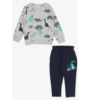 Breeze Erkek Bebek Eşofman Takımı Neşeli Hayvancıklar Desenli 9 Ay-3 Yaş, Gri Melanj (Grimelanj)