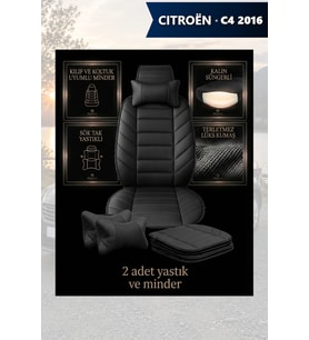 citron c4 2016 Koltuk ve Kılıf uyumlu Yastık Minder Lüks Siyah 2 Minder 2 Yastık