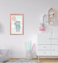 BK Home Tatlı Ayıcık Tasarımlı Dekoratif Pembe Ahşap Çerçeveli Çocuk Odası Tablo-4