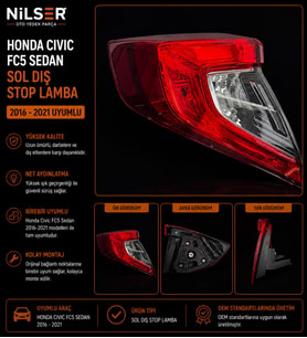 Honda Civic FC5 Sedan Sol Dış Stop Lamba 2016-2021