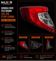 Honda Civic FC5 Sedan Sol Dış Stop Lamba 2016-2021