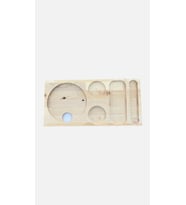 1 Adet Otel Servis Karşılama Sunum İkram Tepsisi Doğal Masif Ahşap 5 Bölmeli Kettle Ketil Altlığı 41x20 cm (Krem)
