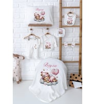 Pia Baby Premium İsmine Özel Yenidoğan Kız Bebek Hastane Çıkışı Seti %100 Pamuk 5026-02 (Ekru)